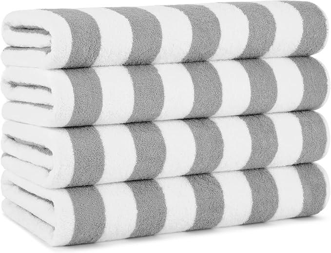Arkwright Oversized Beach Towels (30x70, 4-Pack), Ringspun Cotton Double Yarn Strength, Perfect Grey Striped Pool Towel, Beach Towel, Bath Towel