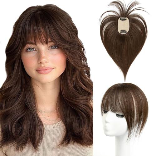 Real Human Hair Hair Toppers for Women - 8 Inch, Dark Brown, Ideal for Adding Volume & Length, Covering Thinning Hair（8#02）