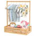 BAMBOOHOMIE Baby Clothing Rack for Toddler, Pets Clothes Rack with Storage Box & Adjustable Hanging Rod for Dogs/Cats, Baby Shower Clothes Closet Rack with Handle for Nursery Room (Natural, Baby)