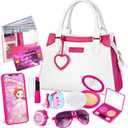 Shemira Play Purse for Little Girls, Princess Pretend Toys for Kids 3 4 5 6 7 8 Years Old, Christmas & Birthday Gift for Girls Age 3-5 4-6 6-8, Toddler Purse with Accessories, Kids Toy Purse, White
