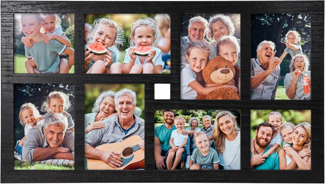8-Opening Collage Picture Frame for 5x7 & 5x5 Photos  Large Black Wall Frame for Home Dcor  Multi Photo Display for Family, Living Room, or Hallway  Hangs Vertically or Horizontally