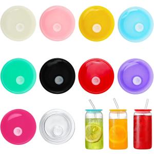 10-Pack Colorful Acrylic Cup Lids with Straw Hole - Spill-Proof Reusable Covers for 16oz Glasses & Tumblers - Perfect for Iced Coffee, Beer, Beverages 10-Pack Colorful Acrylic Cup Lids with Straw Hole - Spill-Proof Reusable Covers for 16oz Glasses & Tumblers - Perfect for Iced Coffee, Beer, Beverages