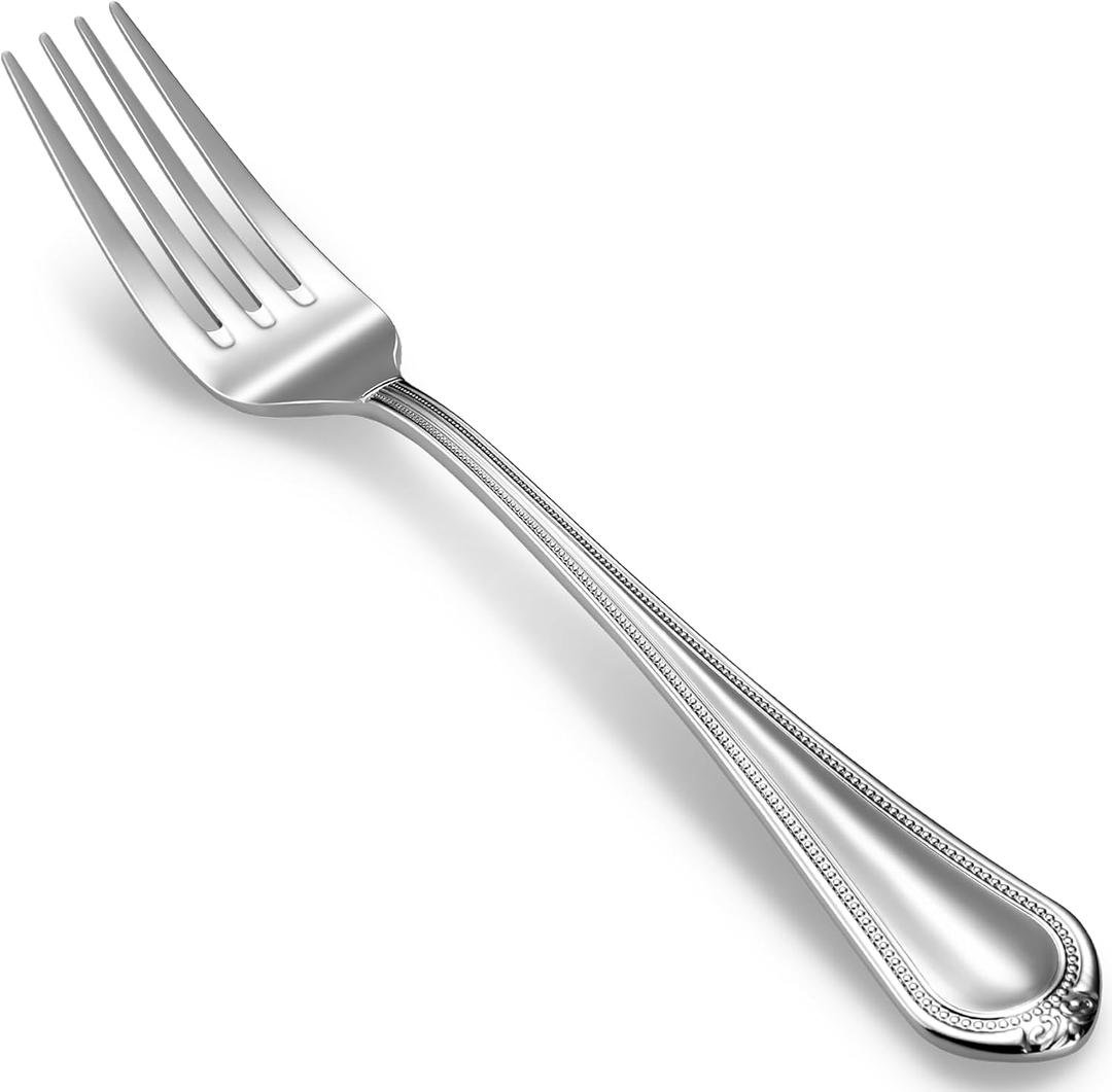 KEAWELL Pearl Edge 4-Piece Premium Fork Set, 18/10 Stainless Steel, Fine Silverware with Mirror Finish, Dishwasher Safe (4, 8" Dinner Forks)