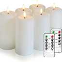 Flameless Candles Battery Operated with Remote and 2/4/6/8 H Timer, 6pcs Flickering Fake Electric Candles for Festival Wedding Home Party Decor (D3 x H 6") (White)