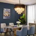Modern Crystal Chandeliers 15.7Gold Contemporary Crystal Ceiling Lights Fixtures 3-Tiers 5 Lights Black Round Chandelier Pendant Light Fixtures for Entryway Living Room Dining Room Bedroom Foyer, W15.7in