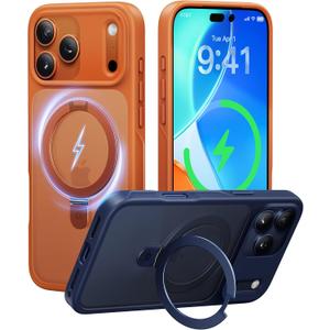 CASEKOO Ultra-Magnetic Stand for iPhone 17 Pro Case [Military Drop Protection] [Compatible with MagSafe] Shockproof Translucent Matte Slim Ring for iPhone 17 Pro Phone Case 6.3", Orange
