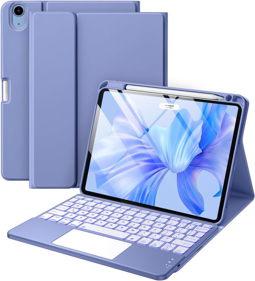 Harvopu Compatible with iPad Air 11 inch & Air 5th/ Air 4th Generation Case with Keyboard - Multi-Touch Trackpad, 7-Color Backlit, Detachable Folio Keyboard Cover for Air 11 M2, Air 5/ 4 (Blue)