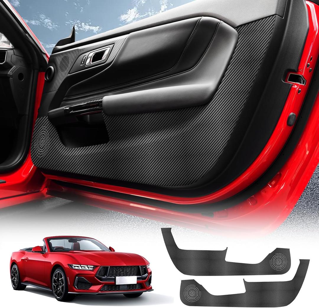 KUNGKIC for Ford Mustang 2024 2025 Car Door Anti Kick Pad Protective Stickers Interior Decals Accessories Self-Adhesive Side Edge Protection Mats Cover (PU, Carbon Fiber Pattern)