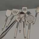 Kitchen Utensils Set of 10, P&P CHEF Heat-resistant Silicone Cooking Utensil with Stainless Steel Handle, Include Turner,Spatula,Spoon,Tong,Pizza Cutter, Dishwasher Safe, Khaki