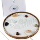 Japanese Zen Garden for Desk - Static Mountain 10" x 10" Desktop Mini Zen Garden with White Sand Artificial Tree Rocks Rakes & Accessories - Meditation Zen Gifts Sand Garden Kit for Office Zen Decor