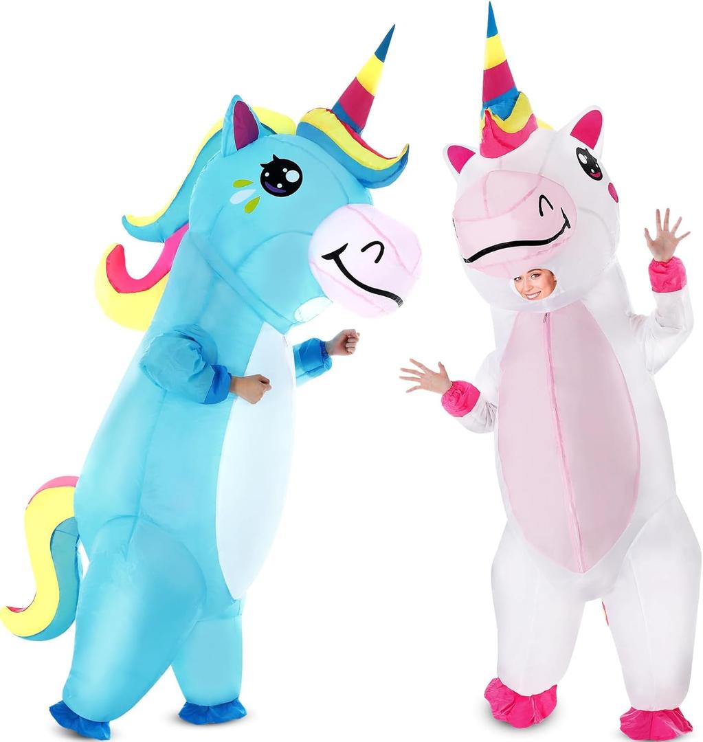 2 Pcs Unicorn Halloween Inflatable Costume for Adult Blow up Unicorn Funny Full Body Inflatable Halloween Costume for Men Women Inflatables Party Cosplay