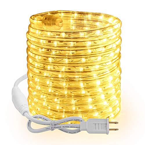 Brizled Warm White Rope Lights, 18ft 216 LED Rope Lights Waterproof, 120V Plugin White Christmas Light Connectable with Clear PVC Tube, Indoor/Outdoor Decorative Tube Light for Backyards, Garden Patio
