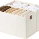 StorageWorks Thin Narrow Baskets for Storage, Small Storage Bins, Fabric Storage Bins with PU Handle, Ideal for Slim Shelves, Clothes, and Toys, Beige, 2-Pack