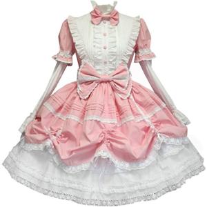 Jeufoin Womens Classic Black Gothic Lolita Dress Detachable Sleeve Multi Layered Halloween Cosplay Costume with Bowknots (XX-Large, Pink)
