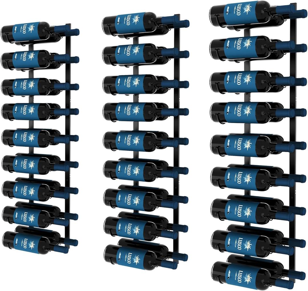 CharaVector Wall Mount Wine Rack (Holds 54 Bottles 3PCS), DIY 1/2 Wall Wine Rack for Wine Bottles, Liquor, Champagne, Black Metal Wine Bottle Holder for Home and Kitchen Decor