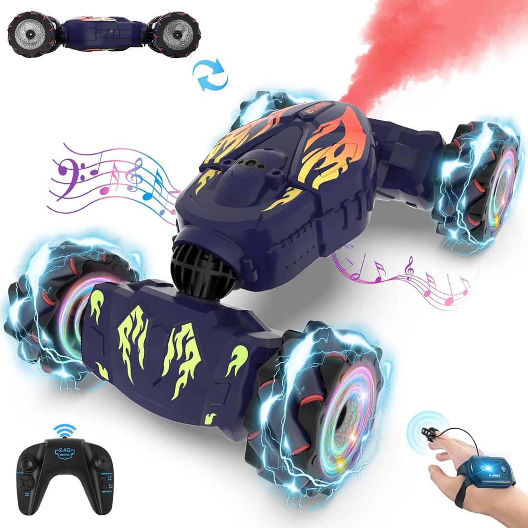 Gesture RC Car Hand Controlled RC Car Toys Gifts for Boys Kids 6-12, 2.4GHz 360 Rotation 4WD Gesture Sensing RC Stunt Car with Light & Music, Birthday for Boys (Dark Blue)