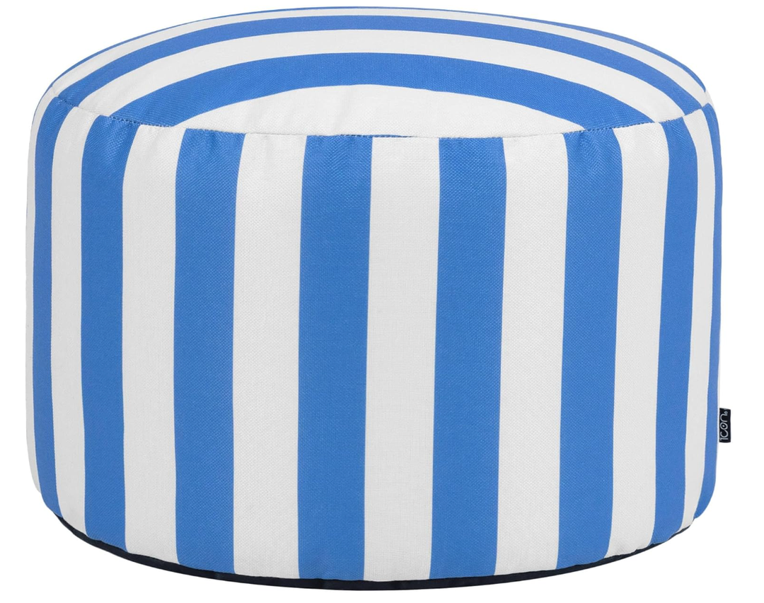 icon Milano Bean Bag Pouffe, Kyoto Stripe Blue, Woven Fabric, Large Pouffe Footstool with Filling Included, Footrest, Bedroom, Living Room, Living Room Furniture
