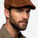 Mens Genuine Suede Ivy Hat Classic 6 Panel Flat Cap, Premium Soft Suede Newsboy Cap (Brown)