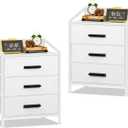 Nightstand 3 Drawer Dresser, 11" D x 15.6" W x 21" H, Set of 2 Side Table with Fabric Drawers, End Table, Small Dresser for Kids Closet, Guest Bedroom (White, Set of 2)