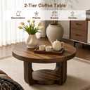 BEROXII Round Coffee Table, 2-Tier Circle Coffee Table with Storage (Walnut)