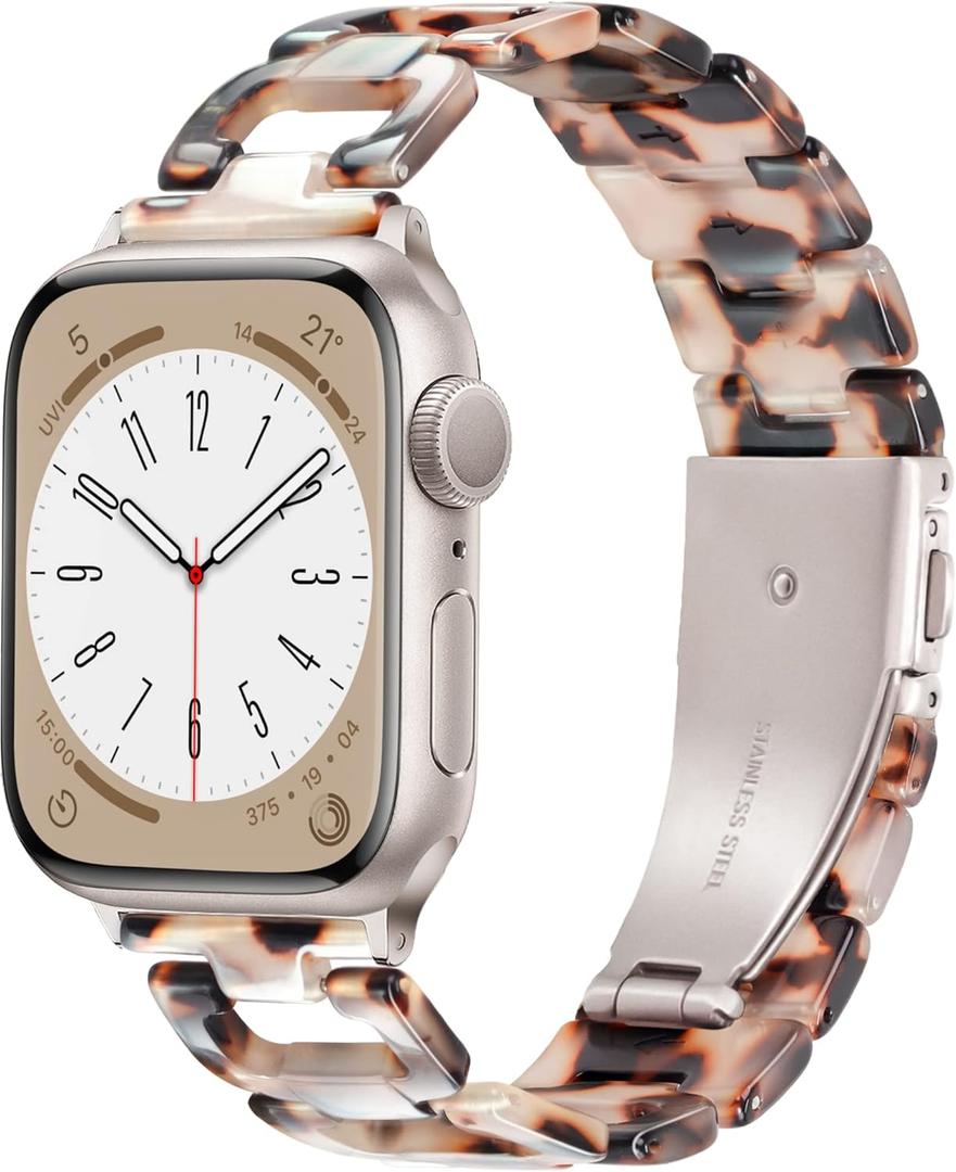 Light Apple Watch Band -D-shaped Design Resin iWatch Bands Starlight, Apple Watch Bands for Women, Compatible with Apple Watch Ultra 2 1 Series 11 SE 10 9 8 7 6(Tortoise Stone Flower,41mm/40mm/38mm/42mm(Series 11 10))