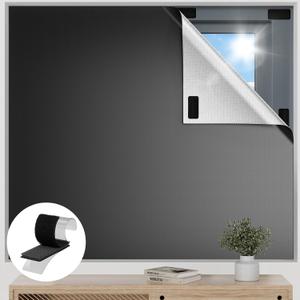 Blackout Curtains for Bedroom, 63" x 57" Temporary Blackout Shades for Windows, Portable Black Out Blinds Screen with 20 Loop & Hook, 100% Black Out Window Cover Film for Baby Nursery Travel RV-Blacks