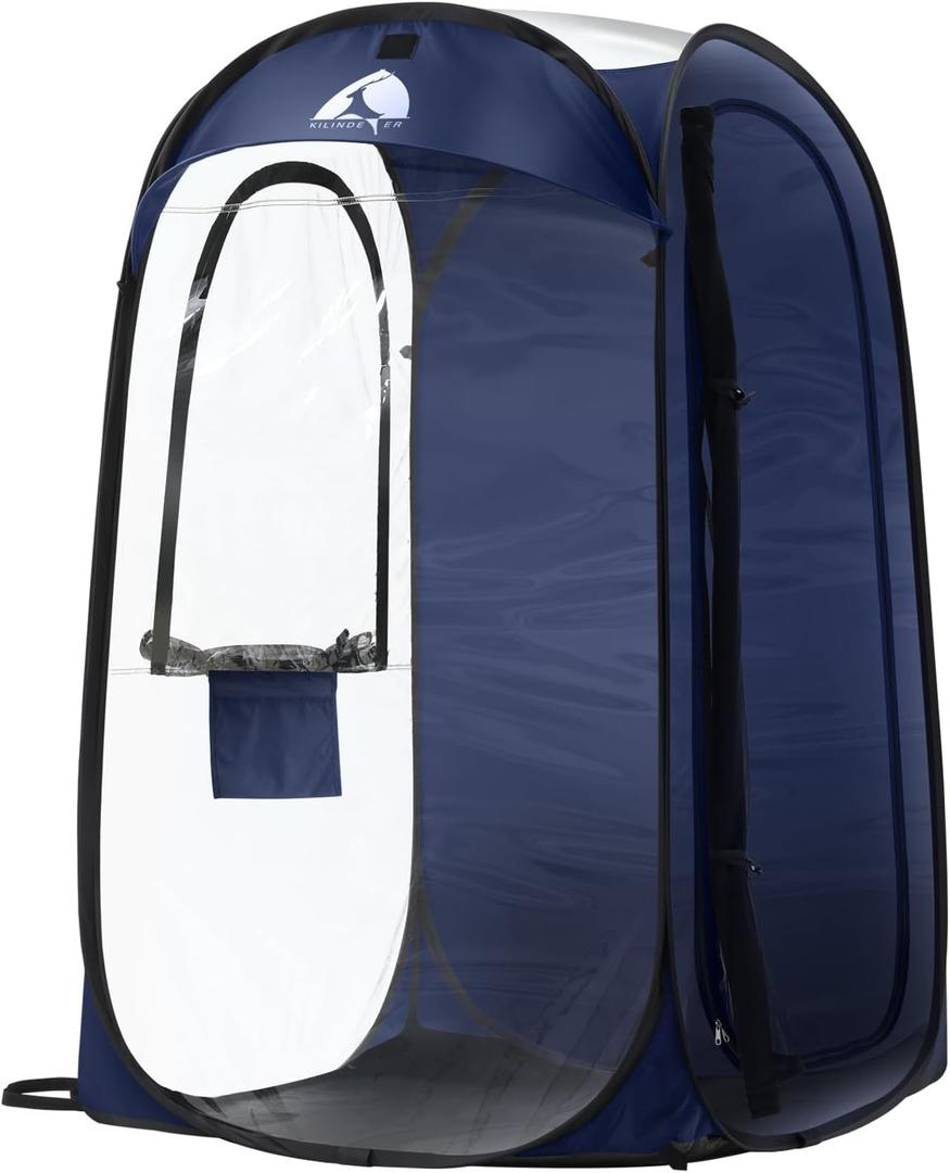 Sports Pod, Kilindeer Pop Up Weather Tent for 1 Person  Portable All-Weather Shelter with Clear TPU Panels, Instant Setup for Outdoor Events, Camping, Hiking, Wind & Rain Protection (Blue)