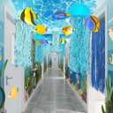 19 Pcs Under the Ocean Birthday Party Decorations Hanging Jellyfish Paper Lanterns 24 Inch x 12 ft Sea Ceiling Covers for Summer Mermaid Shark Beach Party Room Baby Shower Daycare Classroom