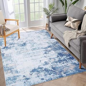 DEYU 8x10 Area Rugs for Living Room Bedroom Room Rug Carpet Washable Dining Room Office Rug Non Slip Modern Abstract Low Pile Blue