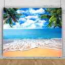 Summer Tropical Beach Backdrop Blue Sea Sky White Clouds Palm Trees Backdrop Theme Portrait Photography Background Holiday Photo Video Studio Props Banner 20x10ft