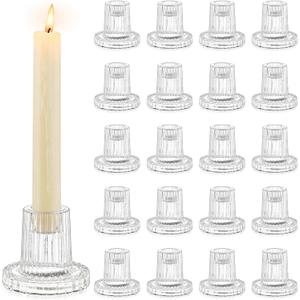 Romadedi Glass Candle Holder for Candlestick - 20Pcs Clear Tapered Bulk Wedding Decor Table Centerpiece for Candle Sticks Christmas Party Living Room Dinner Advent Decoration