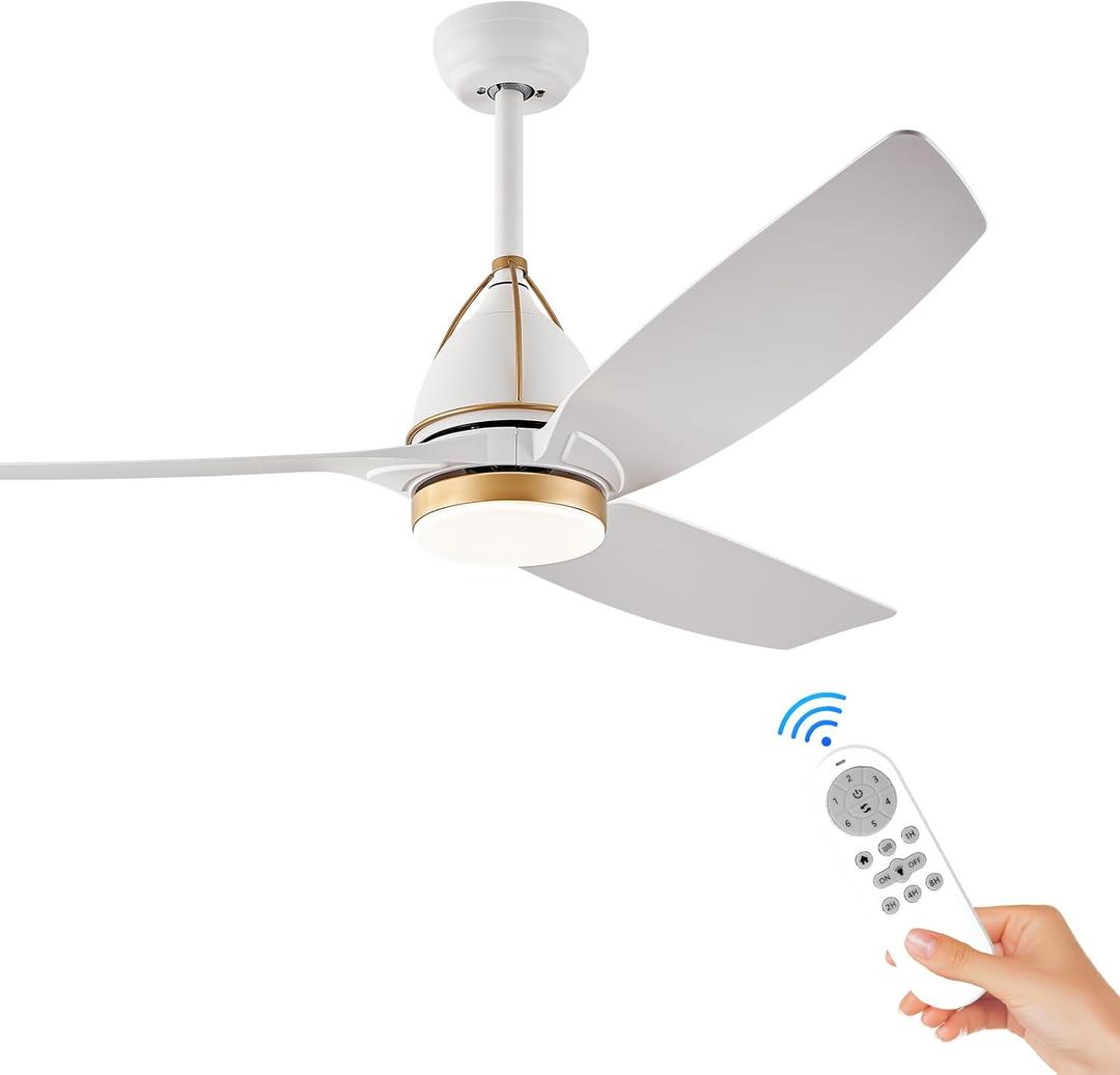56'' Ceiling Fans with Lights Remote Control, Outdoor Ceiling Fan for Patio 3 Blades Modern Ceiling Fan with LED Lights Reversible Silent DC Motor for Bedroom Living Room,White