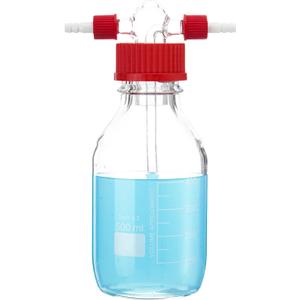 500mL Lab Gas Washing Bottle Glass, Lab Buffer Bottle, GL45 Red Screw Cap PTFE GL14 Hose Connection, Lab Glassware Kit, Borosilicate Glass (16.9 Ounces)