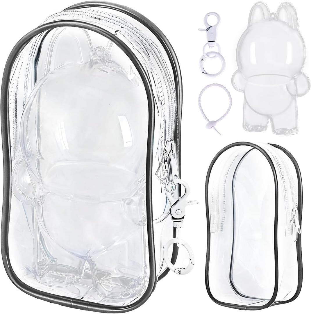 2PCS Protective Case Compatible with DollHD Clear Figure Display Blind Bag LABU Case, Storage Bag, Crystal-Clear Hard Display Box with Keychain (No Doll)