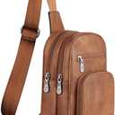 FADEON Sling Bags for Women Crossbody Bags, Designer PU Leather Sling Purse Multi-Pocket Packs with Card Slot Purse Brown