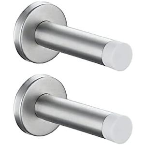 JQK Door Stopper, 304 Stainless Steel Thicken 1mm Sound Dampening Door Stop Bumper Wall Protetor 2 Pack, Brushed, DSB5-WN-P2