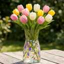 1 Pcs 8 Inch Tall Clear Glass Flower Vase for Tulips Spring Wedding Housewarming Wildflowers Centerpiece Table Home Decor Modern Style Wide Mouth Glass Vase Mother's Day