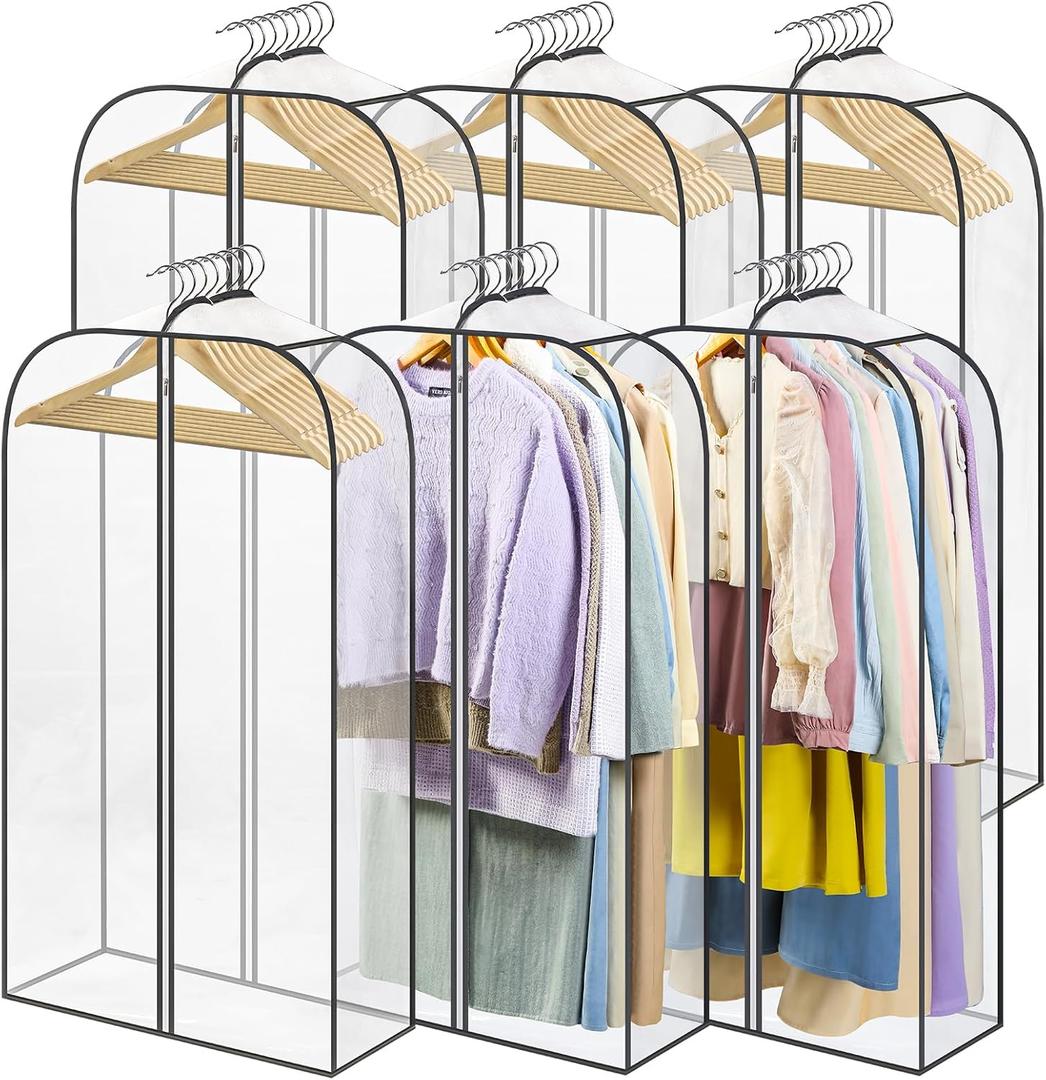 LANDNEOO 6 Pack Clear Garment Bags for Hanging Clothes with Zippers on Double Sides - 10'' Clothes Storage for Coat, Dress, and Fur in Closet - 40'' Long Suit Bags