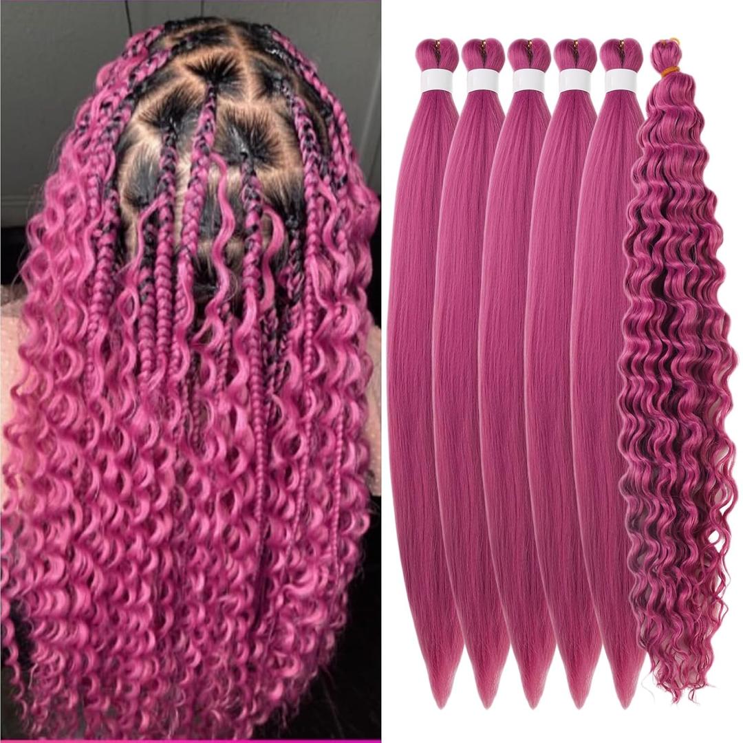 Deep Pink Braiding Hair Pre Stretched Knotless Braiding Hair for Boho Braids(6 Packs)