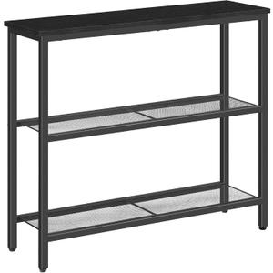 HOOBRO 29.5" Narrow Console Table, 3 Tier Entryway Table with Shelves, Thin Sofa Table, Behind Couch Table, Display Side Table, for Hallway, Entrance, Living Room, Black BB73XG01