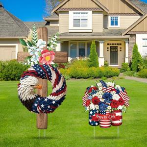 2 Pcs Patriotic 4th of July Yard Sign with Stakes, Red White Blue Cross Lawn Decorations for Outdoor Garden, Independence Day & Memorial Day Decor, USA 250th Anniversary Celebration
