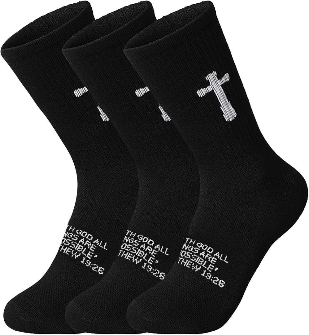 3 Pairs Christian socks Prayer socks Birthday Gifts for Dad,Men Husband Grandp Fathers Day Christmas (Black)