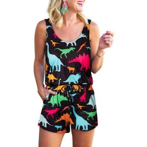 RAISEVERN Womens Rompers Summer Short Jumpsuits Casual Scoop Neck Sleeveless Romper with Pockets (Black, X-Large)