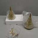 Gold Mosaic Glass Christmas Tree with Star, 2 PCS Small Tabletop Christmas Trees with Light, Battery Operated Xmas Tree for Mantel Decor 11"