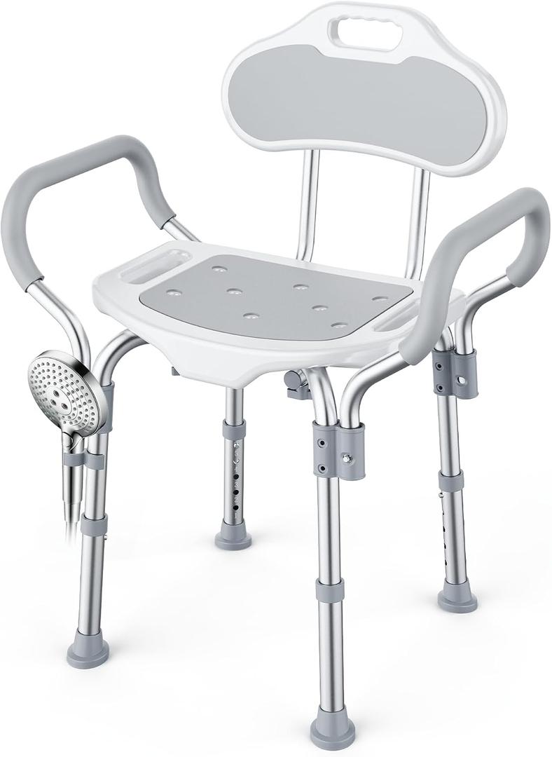 BlessReach Shower Chair for Inside Shower, 400 lbs Adjustable Shower Stool with Suction Feet, Shower Seat for Inside Tub Bathroom Bench Shower Chair for Elderly and Disabled - Grey