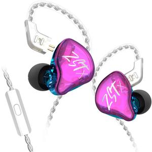 KZ ZST X in-Ear Monitors, Upgraded Dynamic Hybrid Dual Driver ZSTX Earphones, HiFi Stereo IEM Wired Earbuds/Headphones with Detachable Cable for Musician Audiophile (with Mic, Purple)