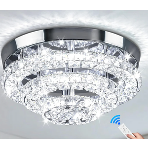 11.8" Modern Crystal Chandeliers LED Crystal Ceiling Light Fixture Flush Mount Ceiling Chandelier Light Chandelier for Dining Room Hallway Three-Tier Dimmable with Remote Control
