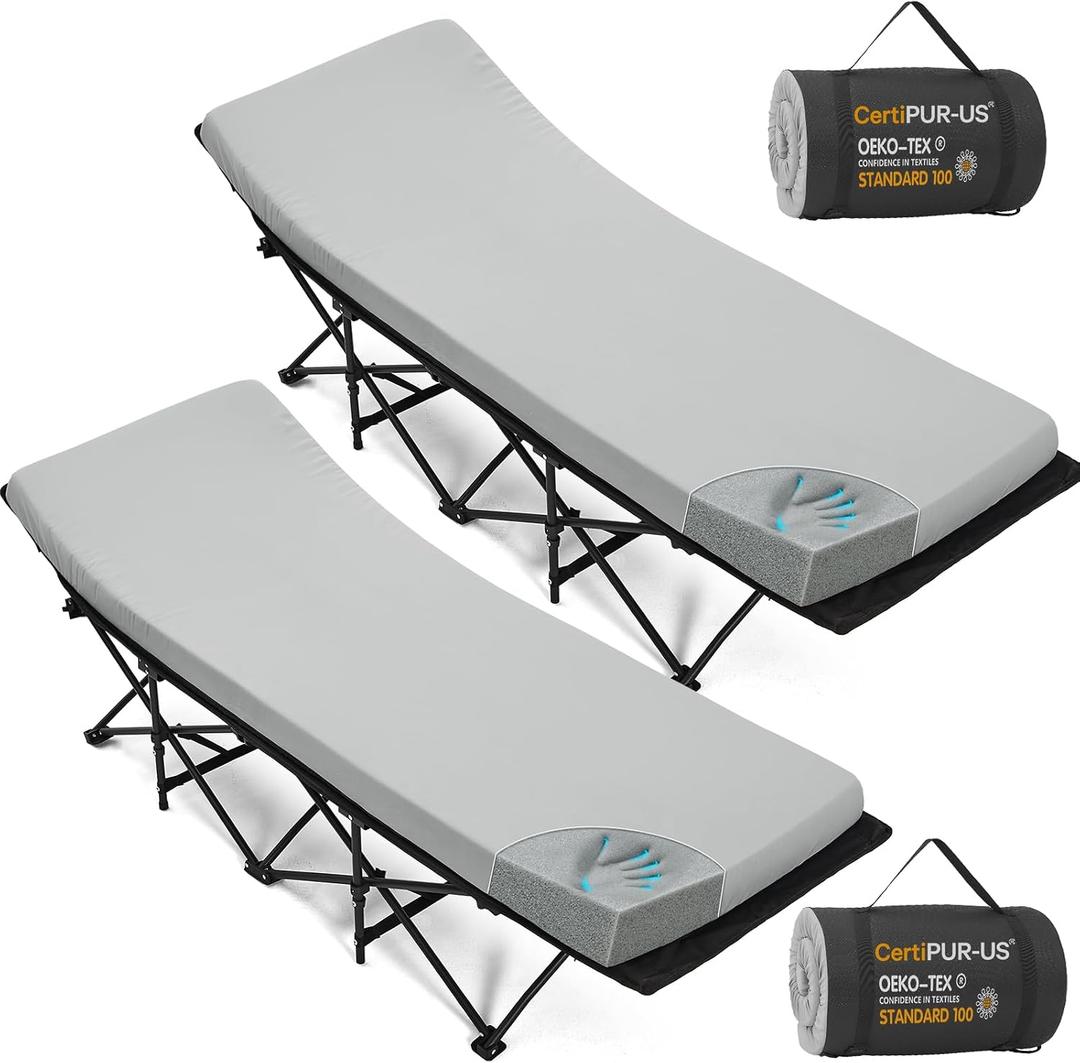 CYMULA Camping Cot Mattress 2in Memory Foam Sleeping Pad,Soft Warm Non-Slip Camping Mattress Topper with Retaining for Adults,Portable Roll up Pad for Travelonly Mattress