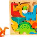 Dinosaur Puzzles for Kids Ages 3-5 - 3D Wooden Jigsaw Puzzle for Toddlers & Kids, 9x 9 Tray, Bright Colorful Shape Sorting, Promotes Creativity & Learning, Non-Toxic Gift Toy