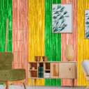 4 Pack Hawaiian Party Decorations, 3.28 FT x 7.05 FT Hawaii Tinsel Backdrop, Green Brown Yellow Foil Curtains Fringe Backdrop Party Streamer, Metallic Summer Decor Luau Party Decorations